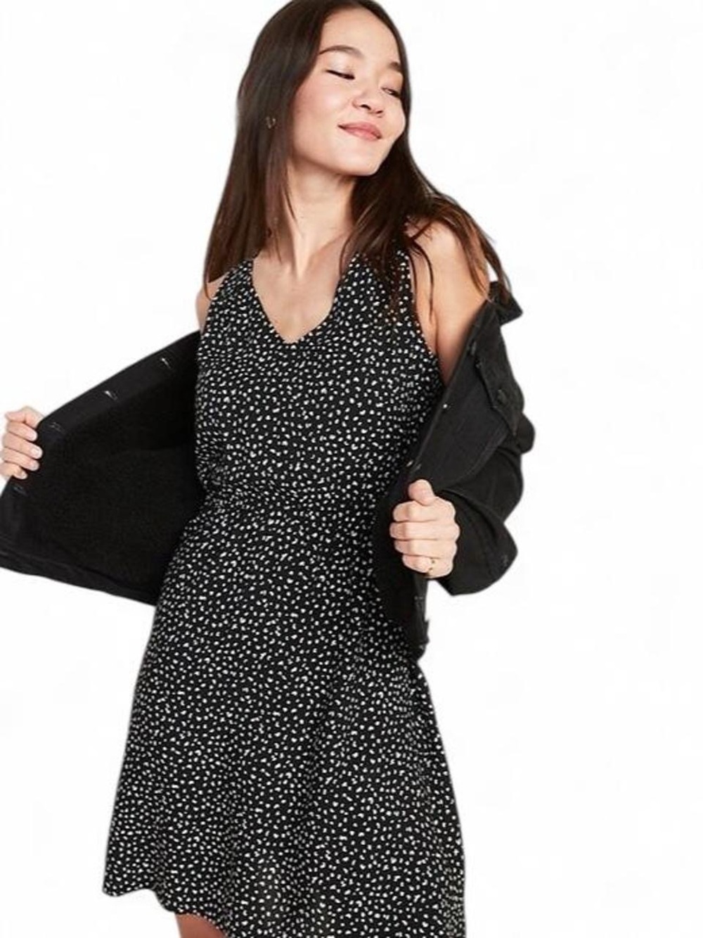 Old Navy Black & White Pattern V-Neck Women's Dress